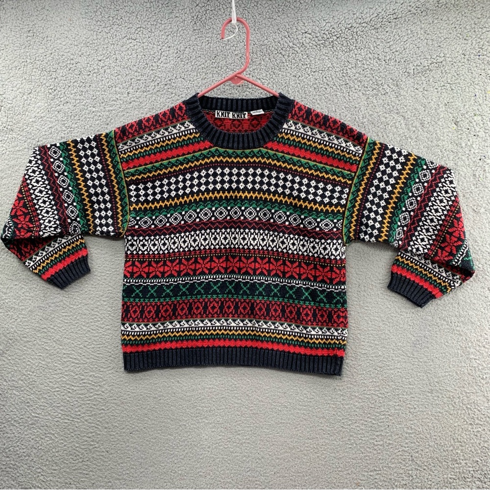 Vintage Knit knit Women’s Ramie Multicolor Striped Sweater Top Pullover Size M